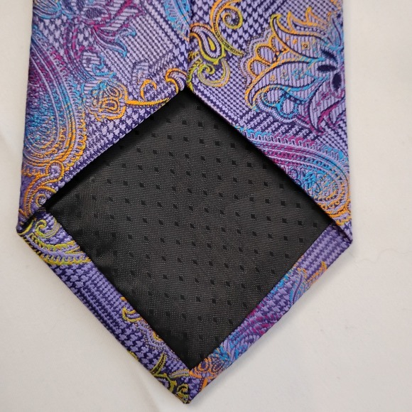STACY ADAMS Men's Tie Purple Multi-Color Paisley Floral 100% Microfiber - Picture 5 of 6